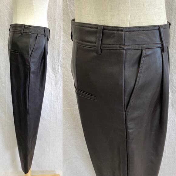 Mango chocolate brown faux‎ leather high waisted tapered pants US Size 2 - Picture 12 of 16